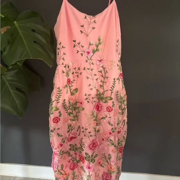 Lulus Blooming For Love Pink Floral Embroidered Midi Dress - Picture 2 of 5